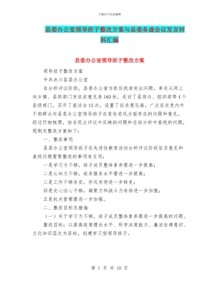 县委办公室领导班子整改方案与县委务虚会议发言材料汇编