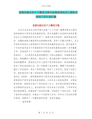 县委办副主任个人整改方案与县委县直机关工委机关党的工作计划汇编