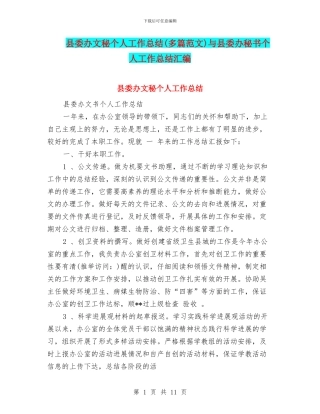 县委办文秘个人工作总结与县委办秘书个人工作总结汇编