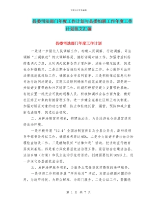 县委司法部门年度工作计划与县委妇联工作年度工作计划范文汇编