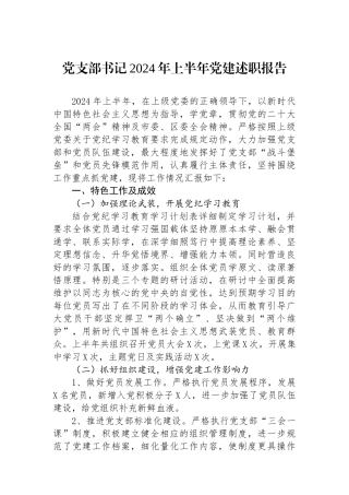 党支部书记2024年上半年党建述职报告