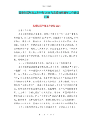 县委妇联年度工作计划2024与县委妇联新年工作计划汇编