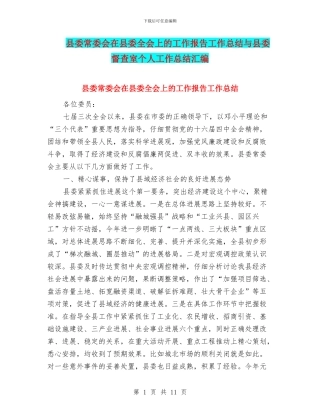 县委常委会在县委全会上的工作报告工作总结与县委督查室个人工作总结汇编
