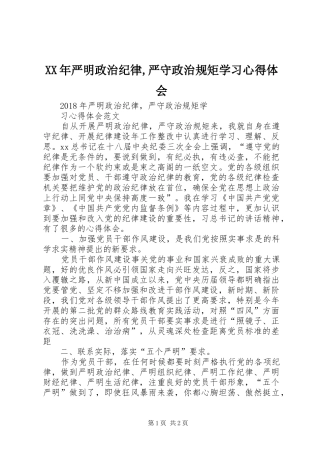 XX年严明政治纪律,严守政治规矩学习心得体会