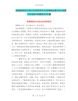 县委政府办公室主任任职发言与县委政法委2024党建工作总结汇编