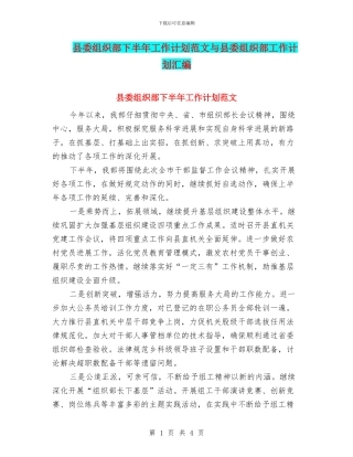 县委组织部下半年工作计划范文与县委组织部工作计划汇编