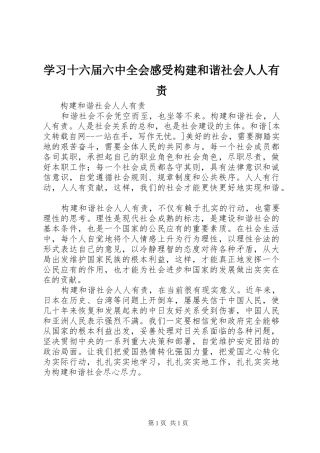 学习十六届六中全会感受构建和谐社会人人有责