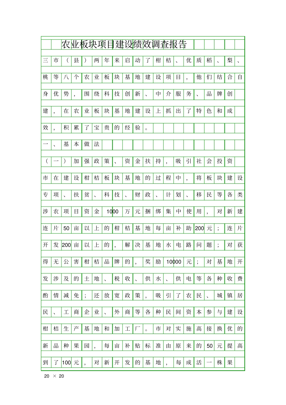 农业板块项目建设绩效调查报告精品工作报告_第1页