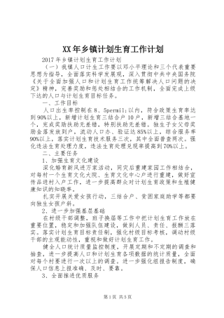 XX年乡镇计划生育工作计划 
