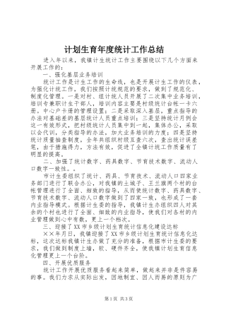 计划生育年度统计工作总结 