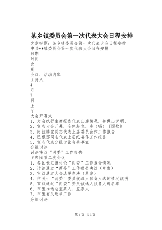 某乡镇委员会第一次代表大会日程安排 