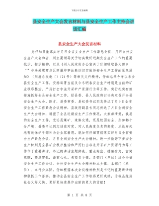 县安全生产大会发言材料与县安全生产工作主持会讲话汇编