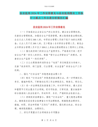 县安监局2024年工作安排意见与县安监局落实工作执行力重点工作自查分析报告汇编