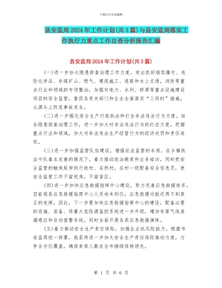 县安监局2024年工作计划与县安监局落实工作执行力重点工作自查分析报告汇编