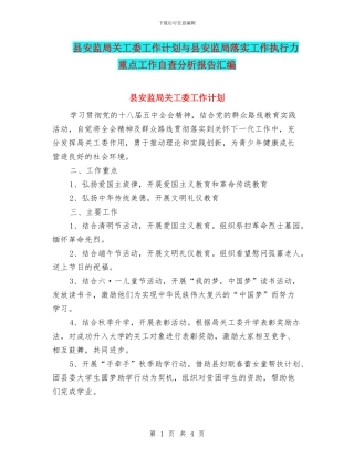 县安监局关工委工作计划与县安监局落实工作执行力重点工作自查分析报告汇编