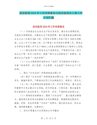 县安监局2024年工作安排意见与县安监局关工委工作计划汇编