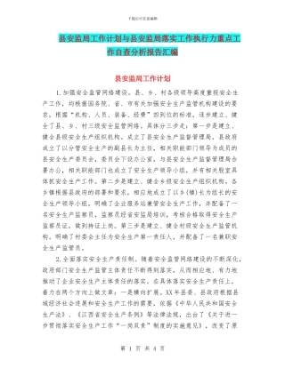 县安监局工作计划与县安监局落实工作执行力重点工作自查分析报告汇编