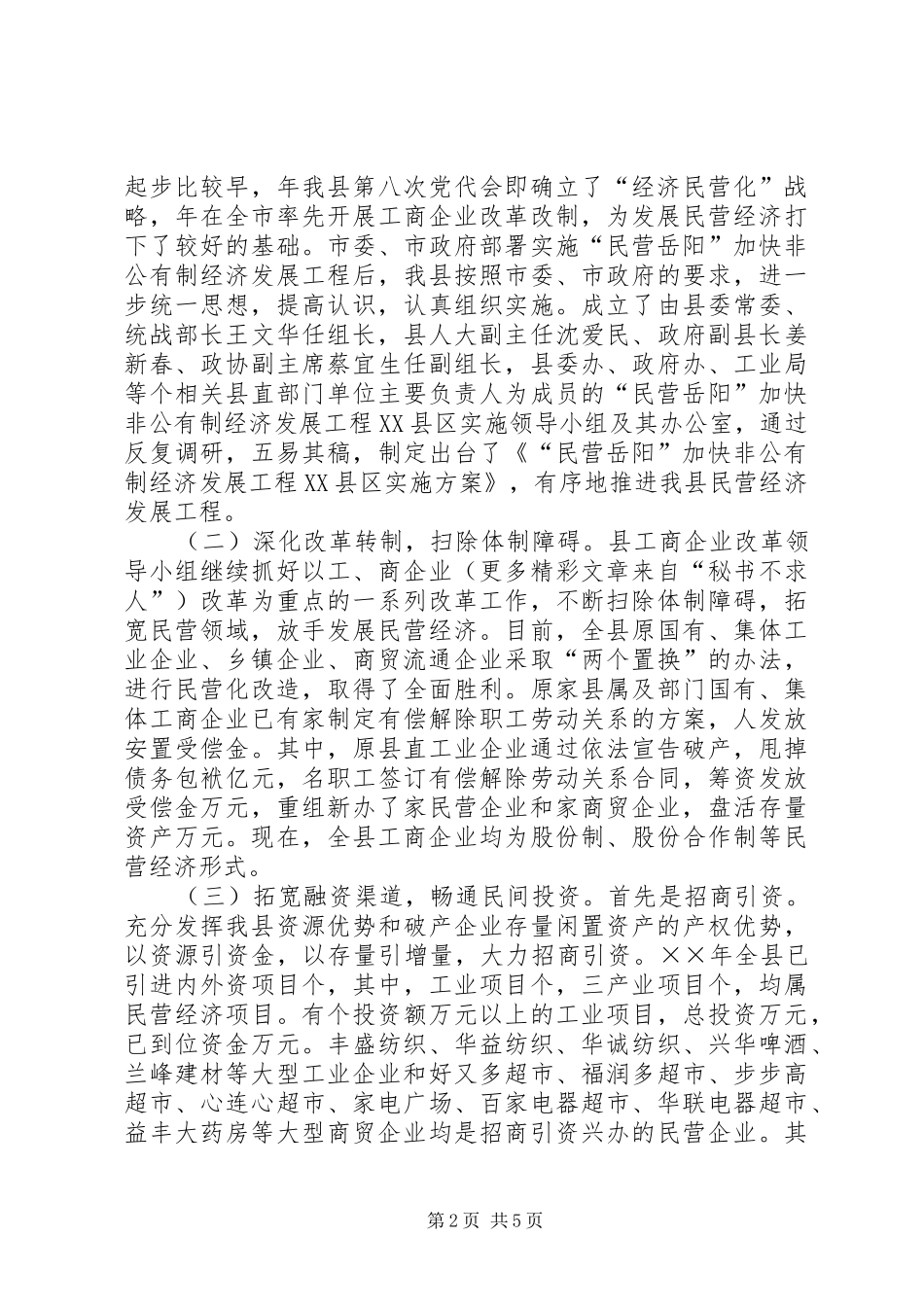 ×县××年民营工作总结及××年工作规划 _第2页
