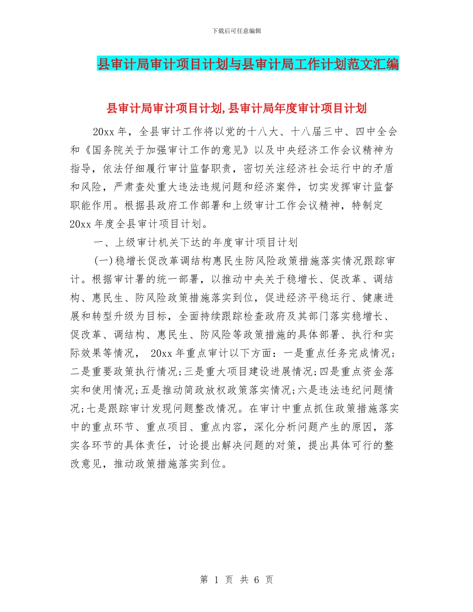 县审计局审计项目计划与县审计局工作计划范文汇编_第1页