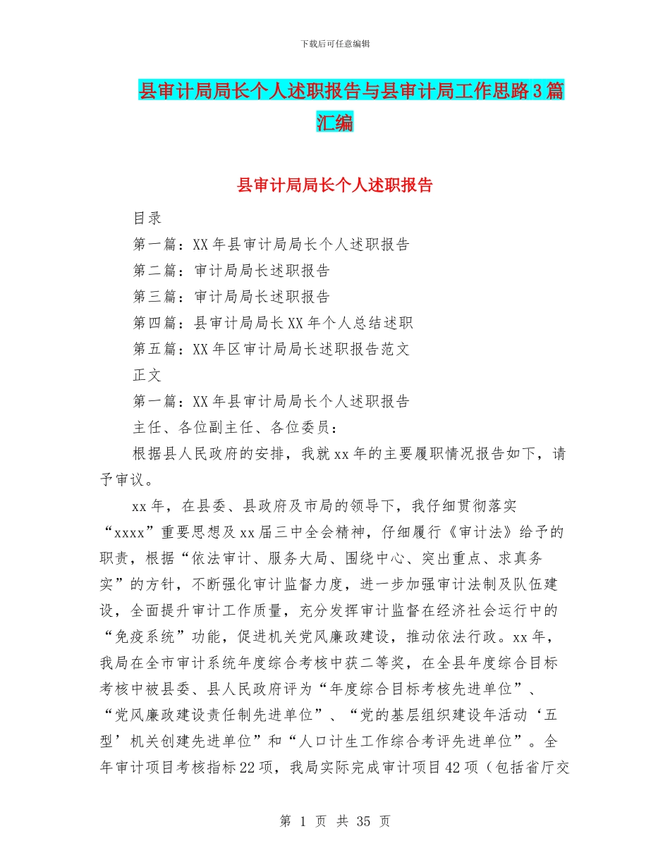 县审计局局长个人述职报告与县审计局工作思路3篇汇编_第1页