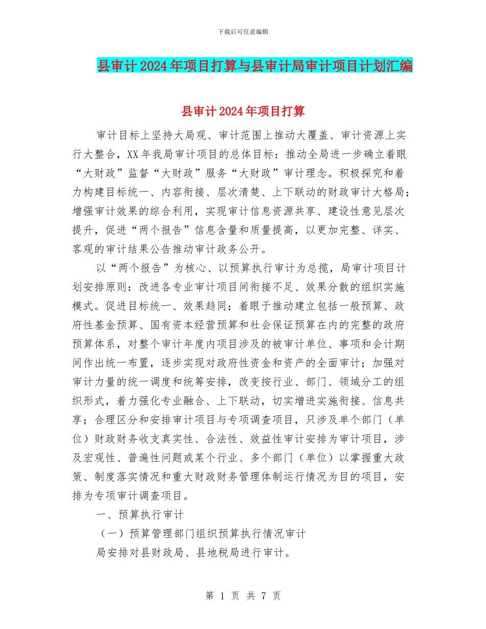 县审计2024年项目打算与县审计局审计项目计划汇编_第1页