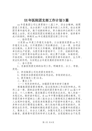 XX年医院团支部工作计划3篇