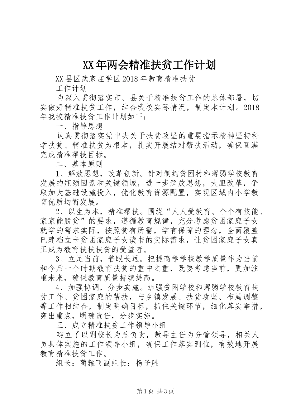 XX年两会精准扶贫工作计划 _第1页