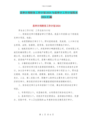 县审计局财务工作计划2024与县审计工作计划范本2024汇编