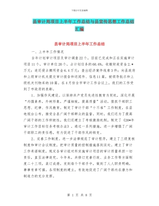 县审计局项目上半年工作总结与县宣传思想工作总结汇编