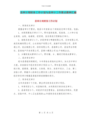 县审计局财务工作计划与县审计工作要点推荐汇编