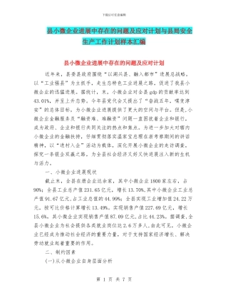 县小微企业发展中存在的问题及应对计划与县局安全生产工作计划样本汇编