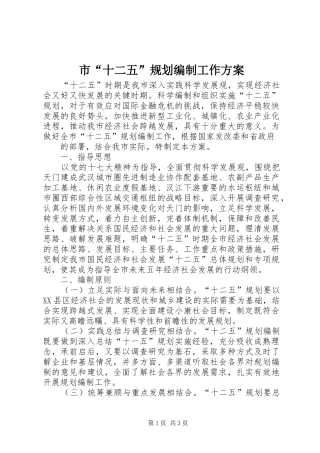 市“十二五”规划编制工作方案 