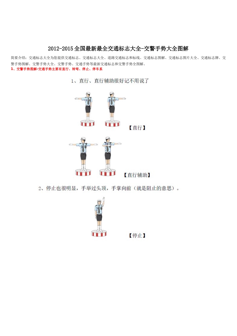 XXXX-XXXX年全国最新最全交通标志大全-交警手势大全图解_第1页