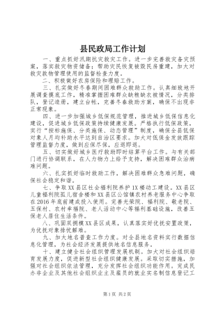 县民政局工作计划 