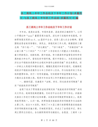 县工商局上半年工作总结及下半年工作计划与县工商局上半年的工作总结(多篇范文)汇编