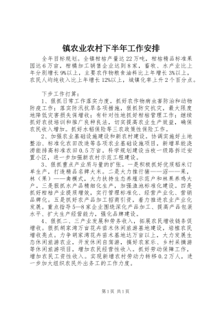 镇农业农村下半年工作安排 