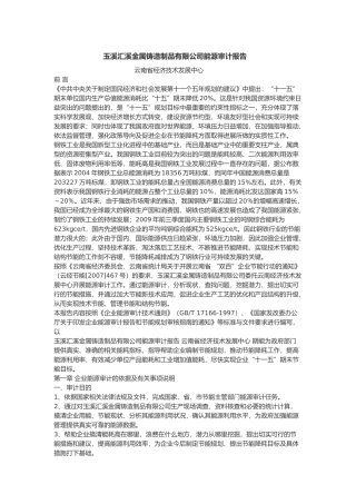 玉溪汇溪金属铸造制品有限公司能源审计报告