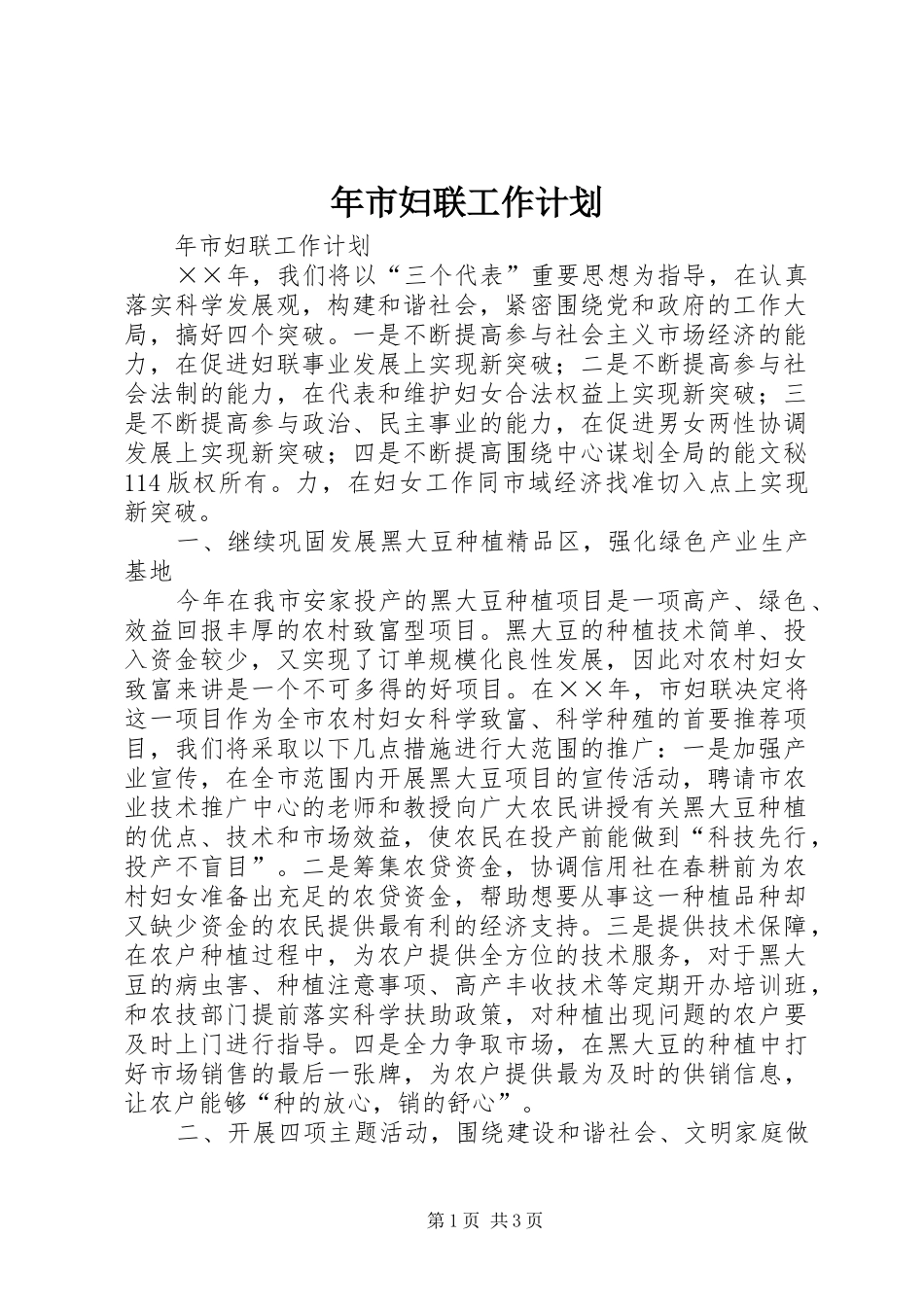 年市妇联工作计划 _第1页