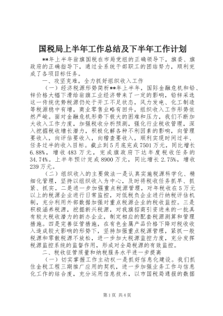 国税局上半年工作总结及下半年工作计划 