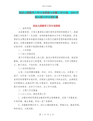 县幼儿园教学工作计划表格与后勤工作计划：2024年幼儿园工作计划汇编