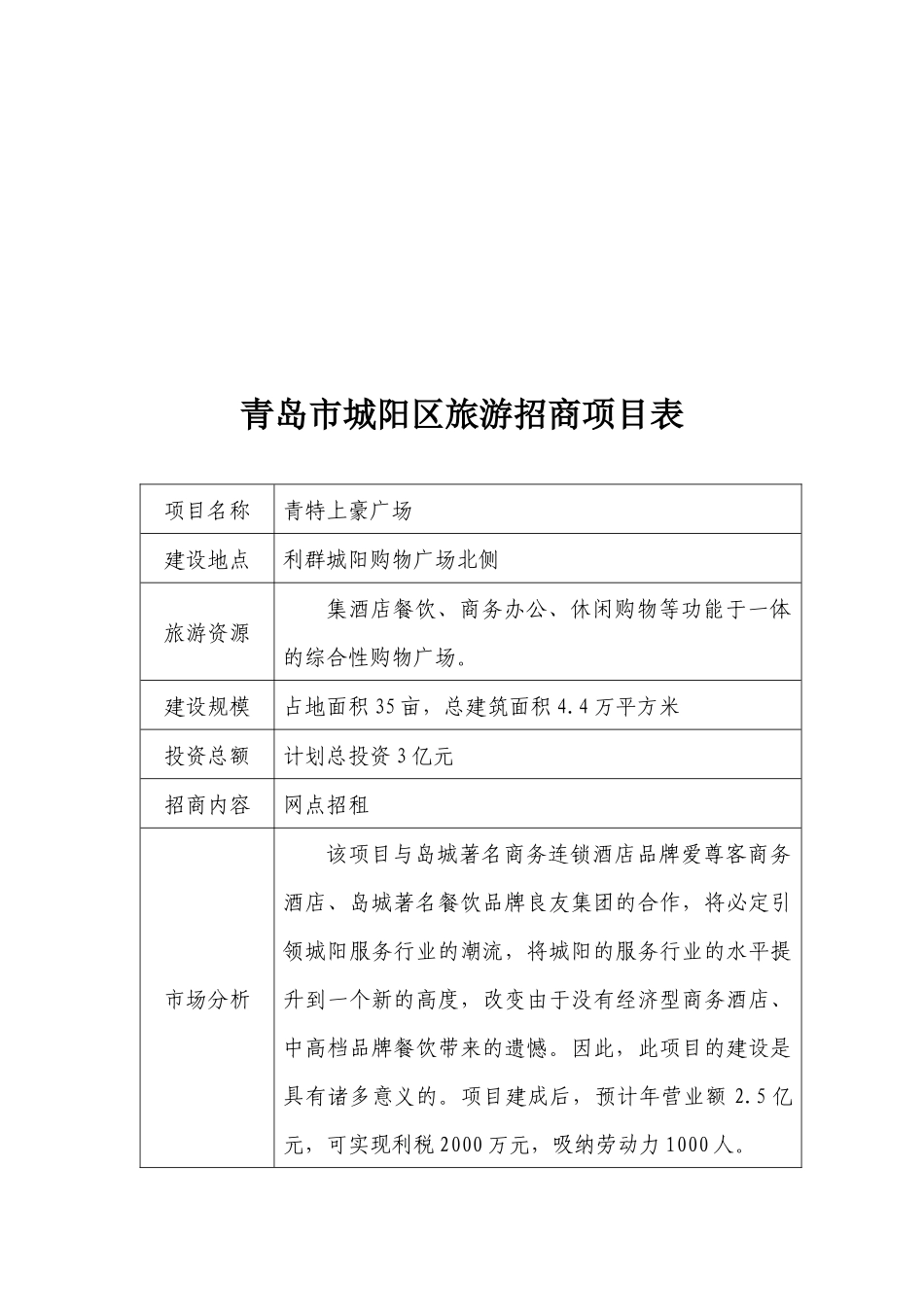 青岛市城阳区旅游招商项目表_第2页