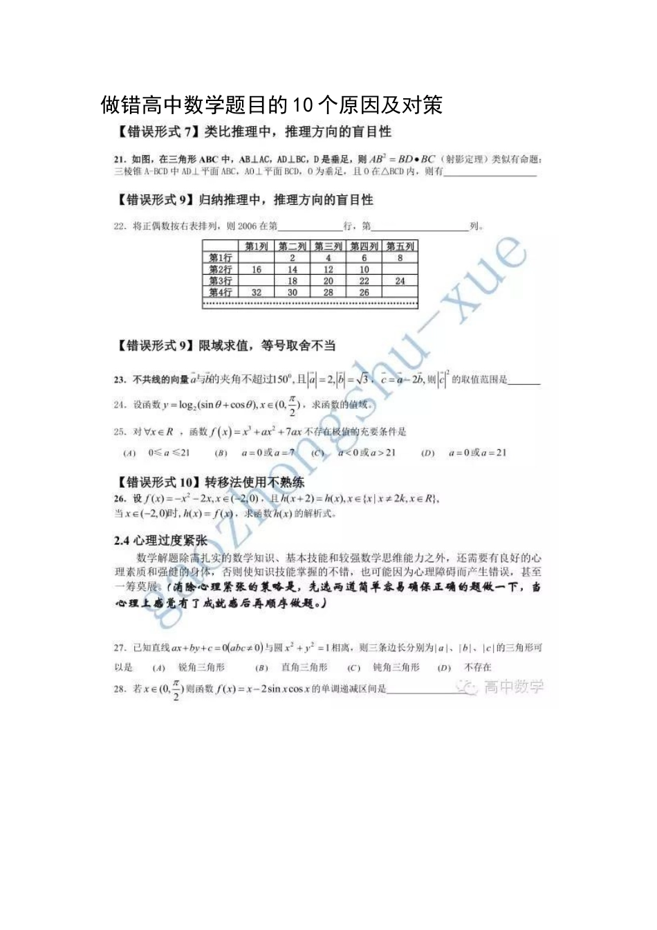 做错高中数学题目的10个原因及对策_第1页