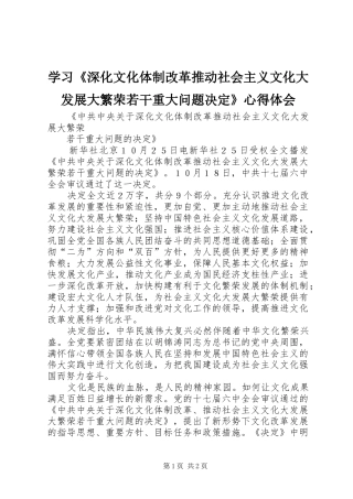 学习《深化文化体制改革推动社会主义文化大发展大繁荣若干重大问题决定》心得体会