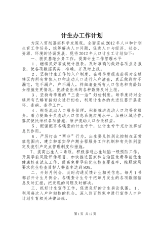 计生办工作计划 