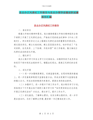 县志办正风肃纪工作报告与县志办领导述德述职述廉报告汇编