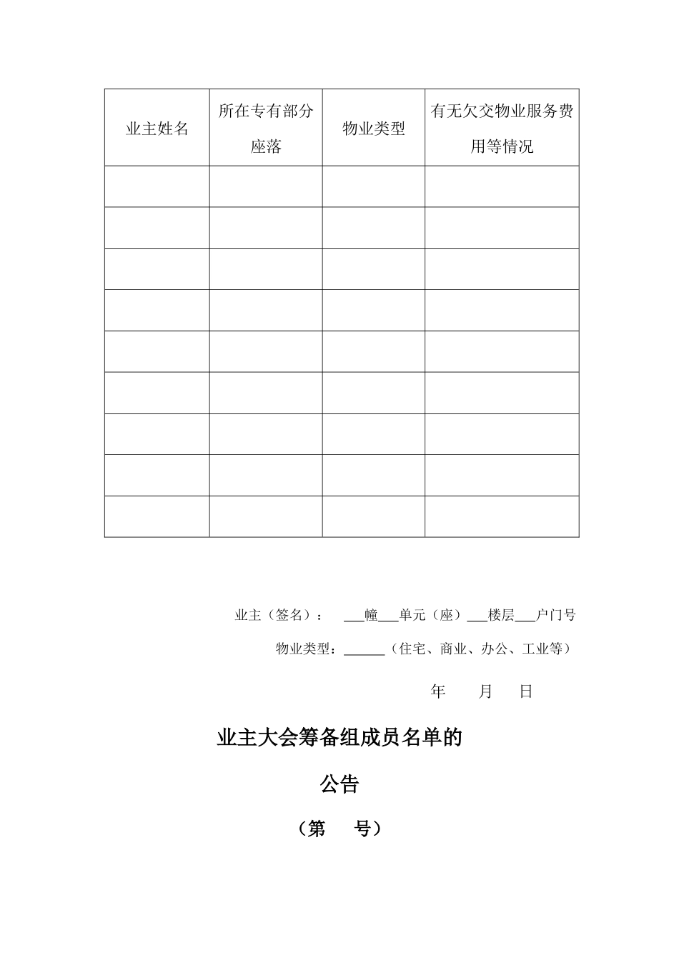 物业小区业主大会设立表格范本_第3页
