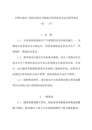 中国石油化工股份有限公司炼油火炬系统安全运行指导意见（DOC21页）