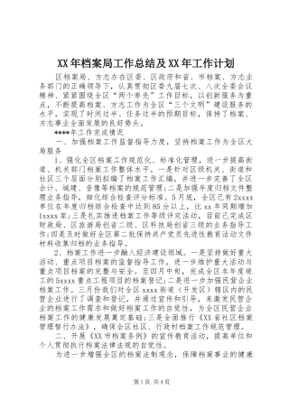 XX年档案局工作总结及XX年工作计划 