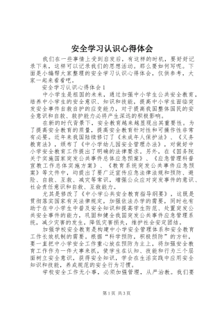 安全学习认识心得体会