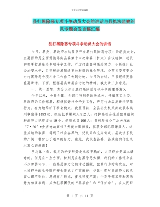 县打黑除恶专项斗争动员大会的讲话与县执法监察纠风专题会发言稿汇编